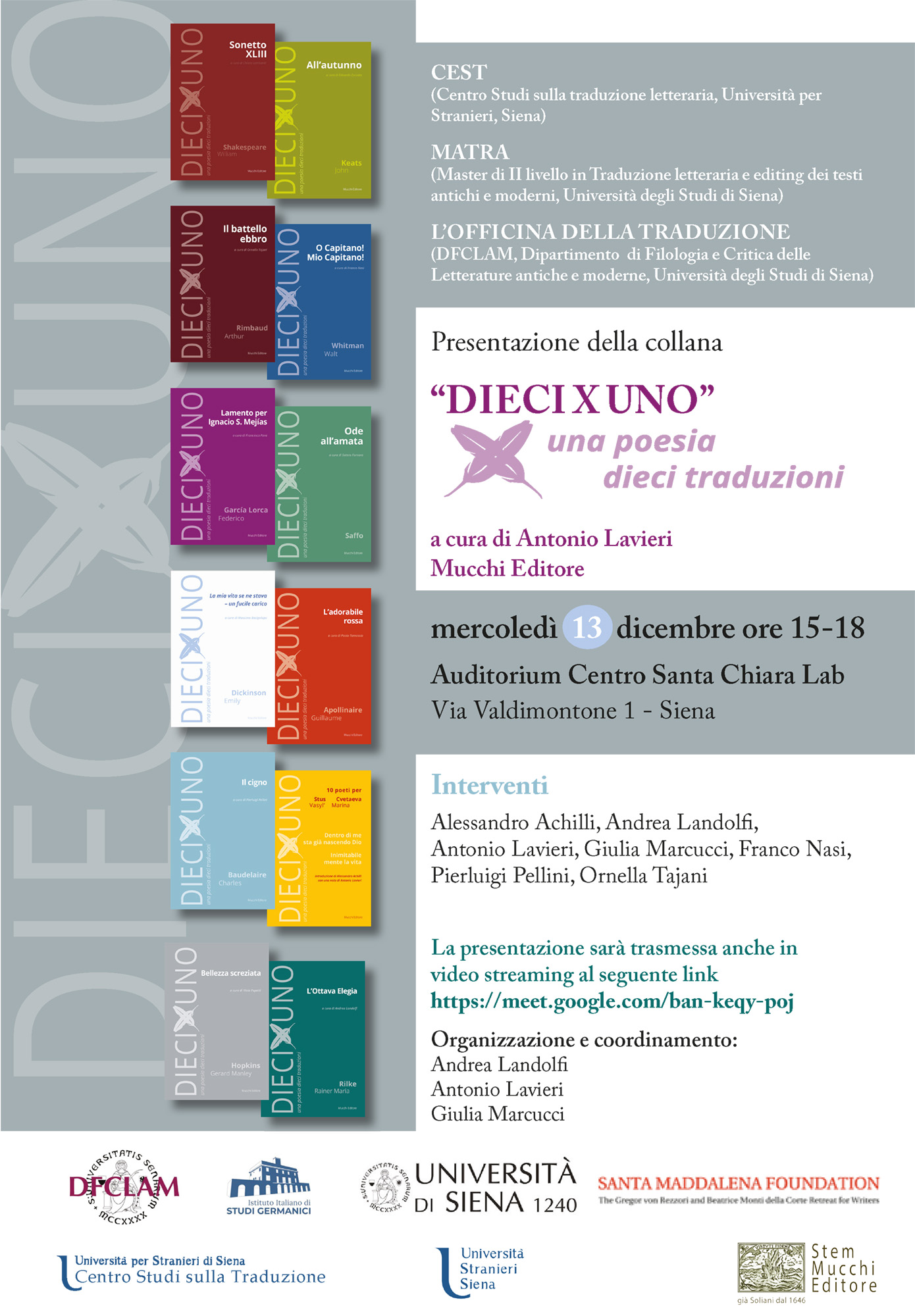 Presentazione della collana “Dieci X UNO” – Una poesia dieci traduzioni